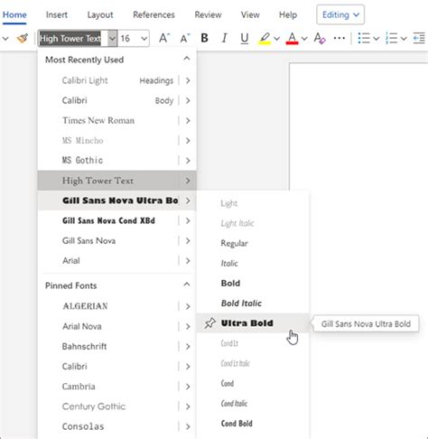 Use the modern font picker in Office .
